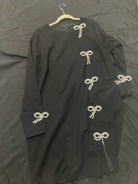 Eloquii x Kate Spade New York Black Rhinestone Bow Mini Dress Long Sleeve